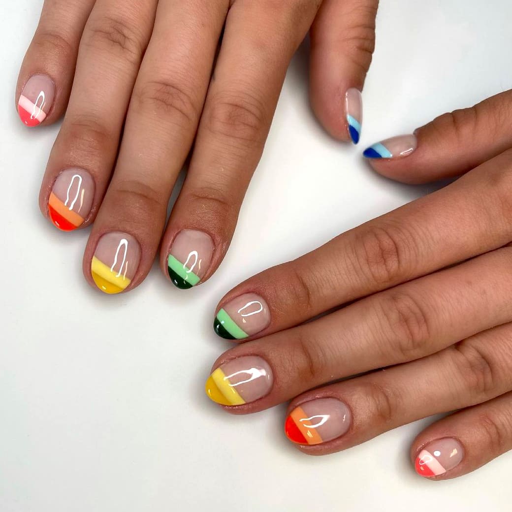 French short rainbow nails