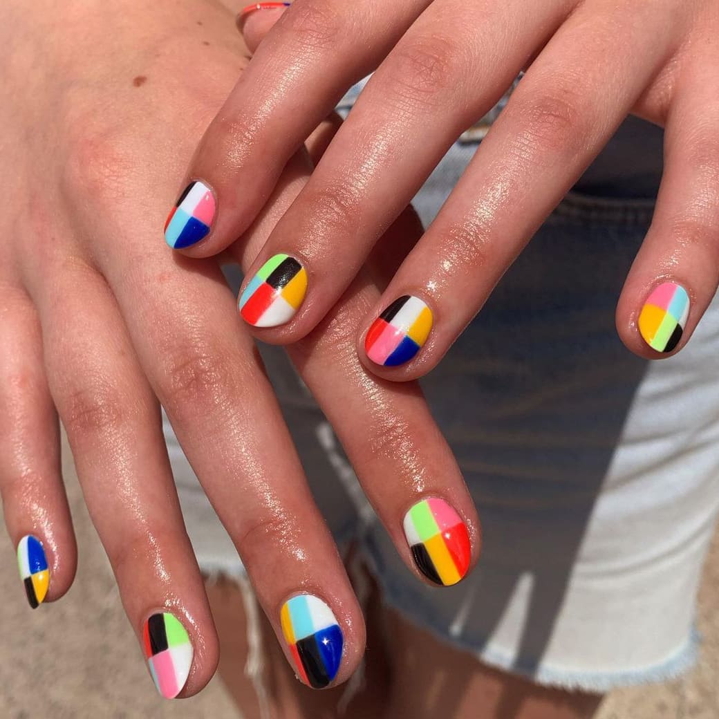 Plaid rainbow nails