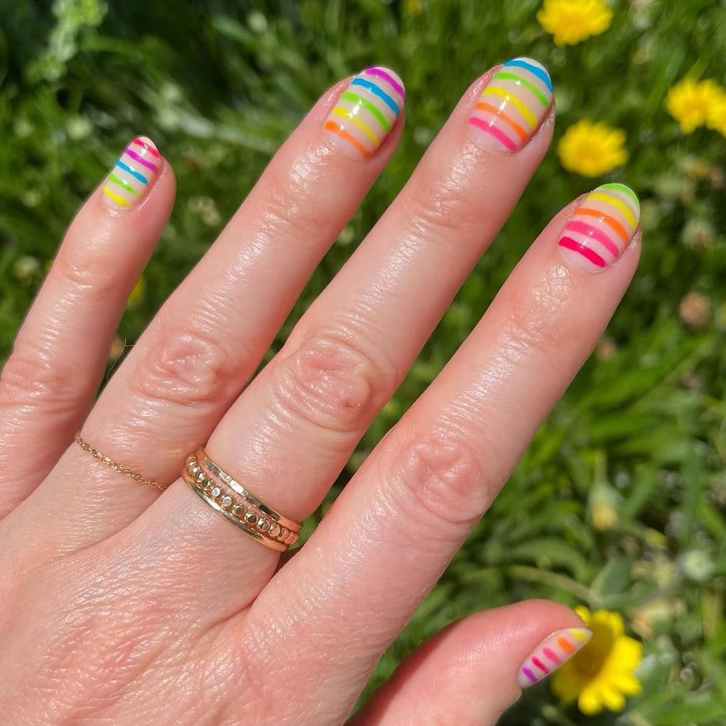 Striped rainbow nails
