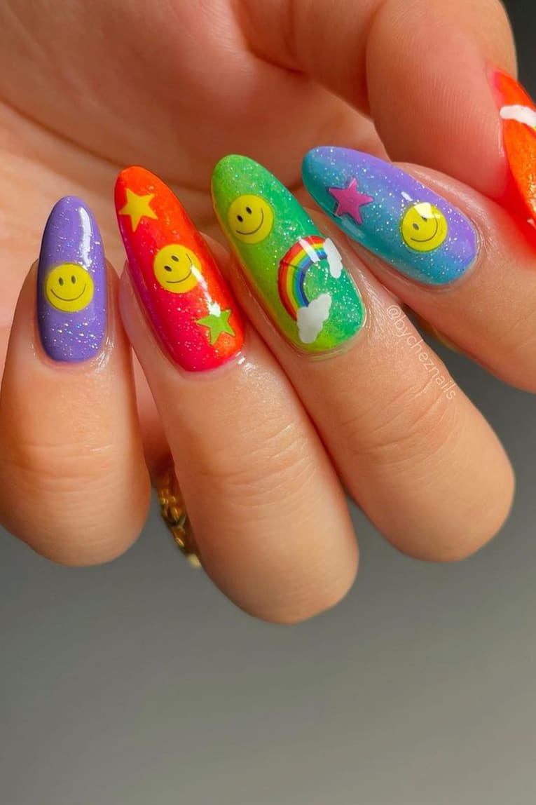 Smiley Rainbow Nails