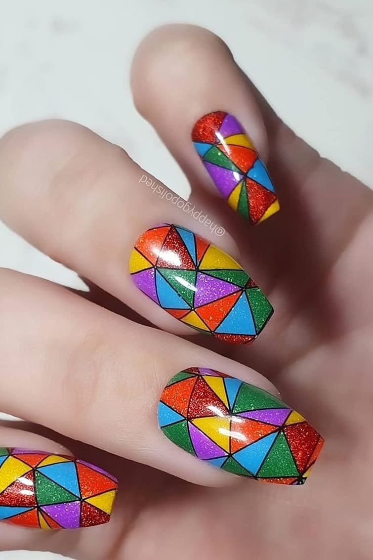 Geometric rainbow nails