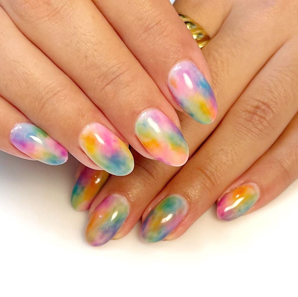 Watercolor rainbow nails