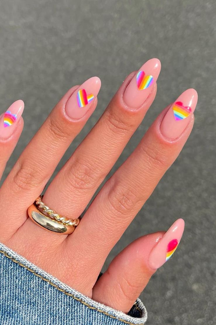 Heart rainbow nails