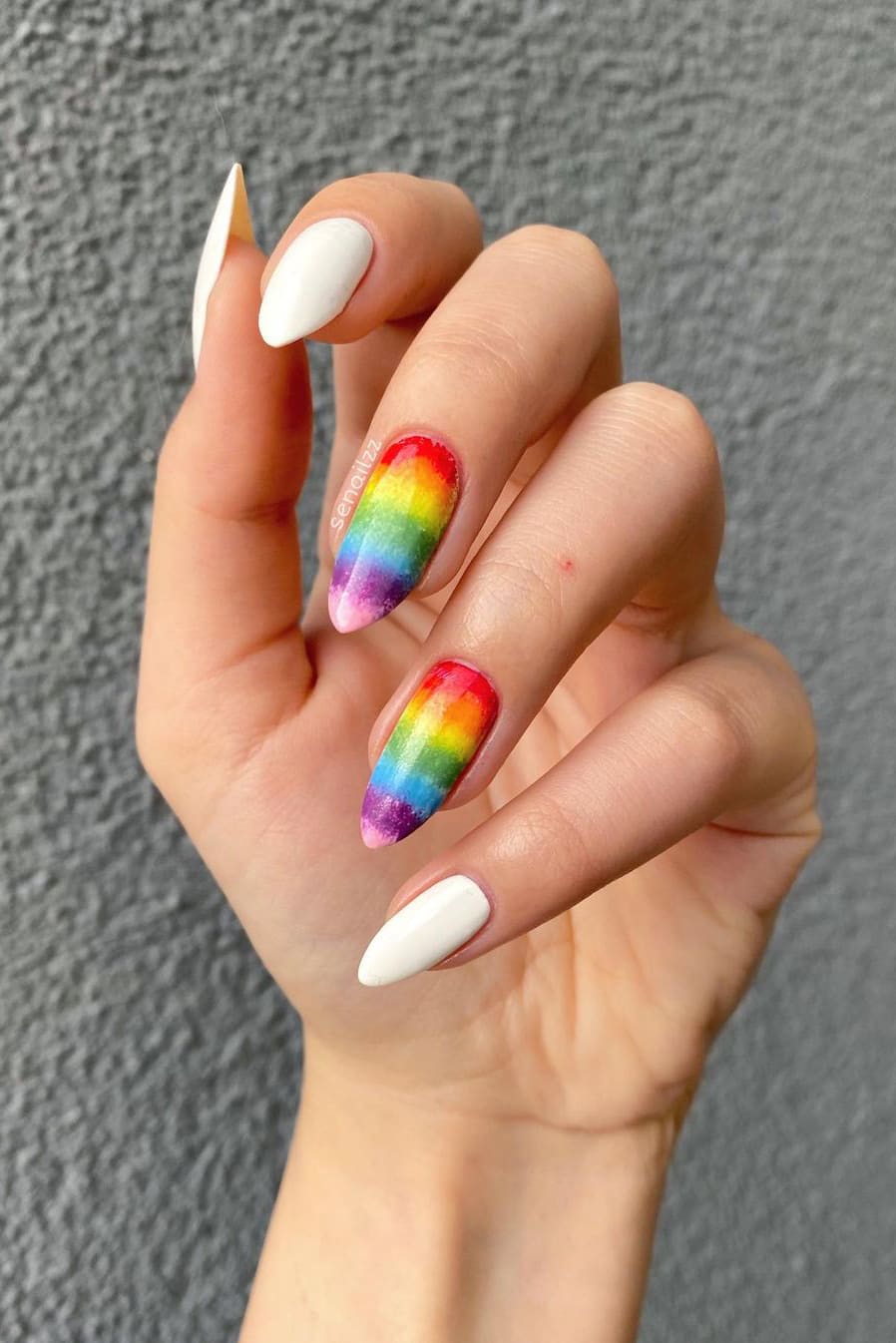 Rainbow nails with white