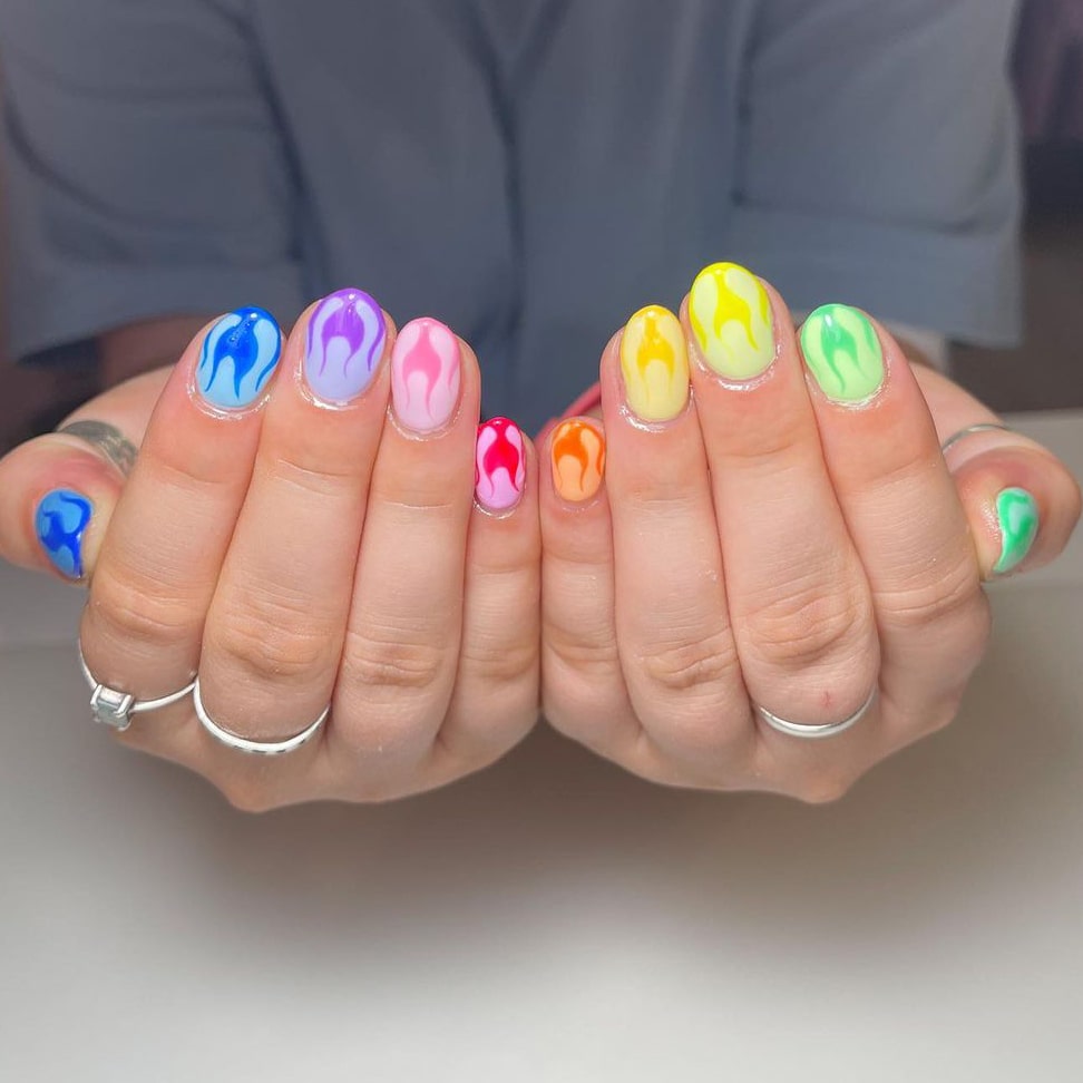 Flame Rainbow Nails