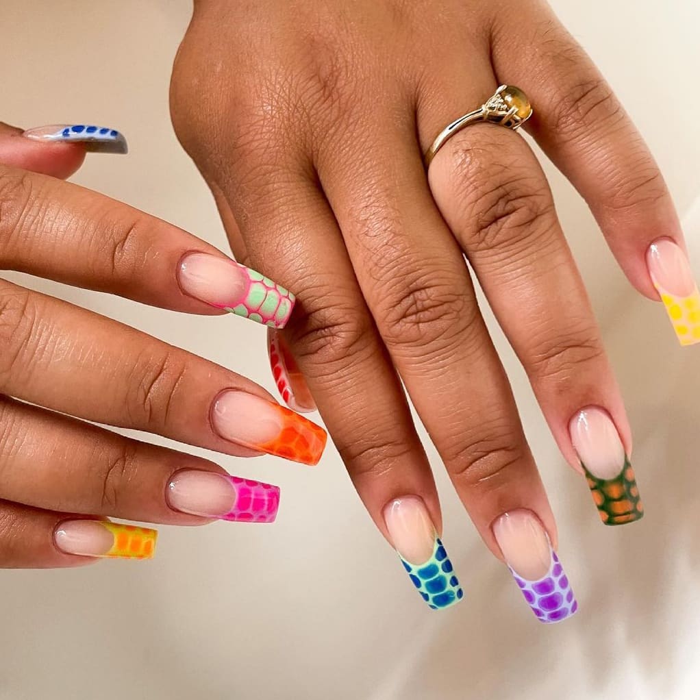 Animal print rainbow nails