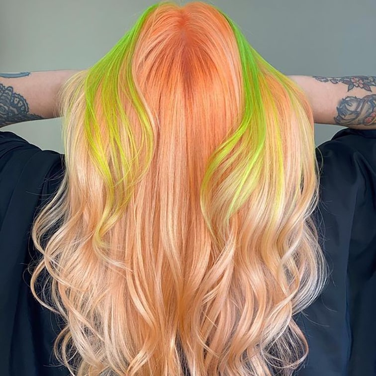 Peach and green summer hair color