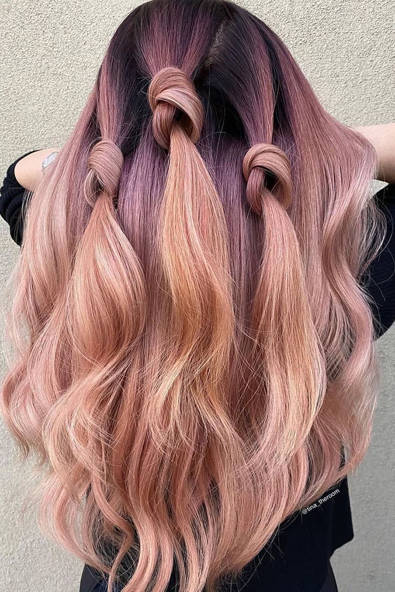 Purple and peach summer hair color