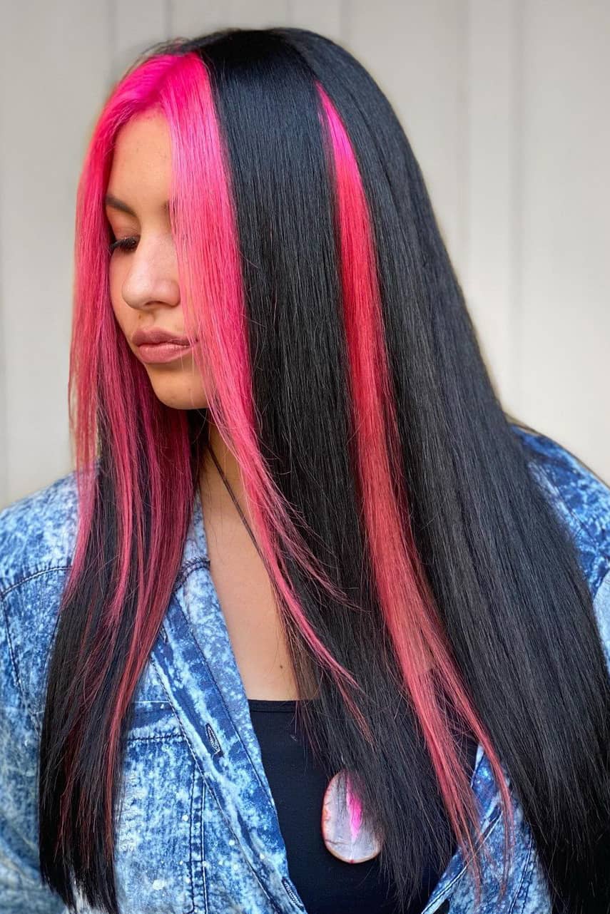 Black and pink summer hair color