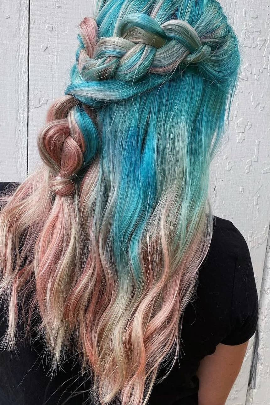 Ice blue and pink summer hair color