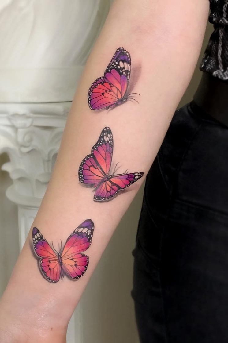 Three 3d butterfly tattoo