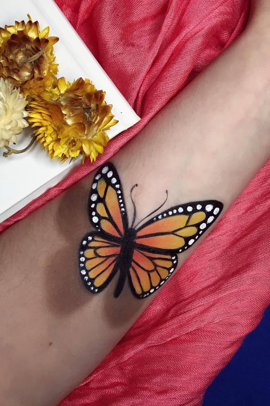 Yellow 3d butterfly tattoo