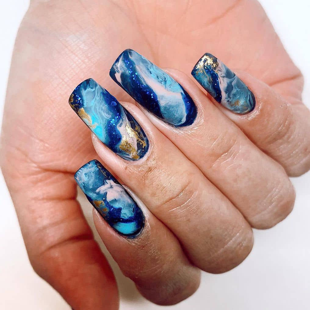Blue Marble Galaxy Nails