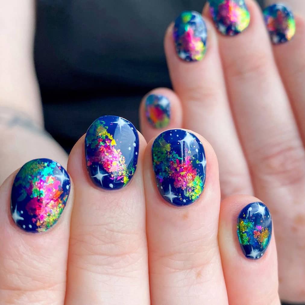 Colorful galaxy nails