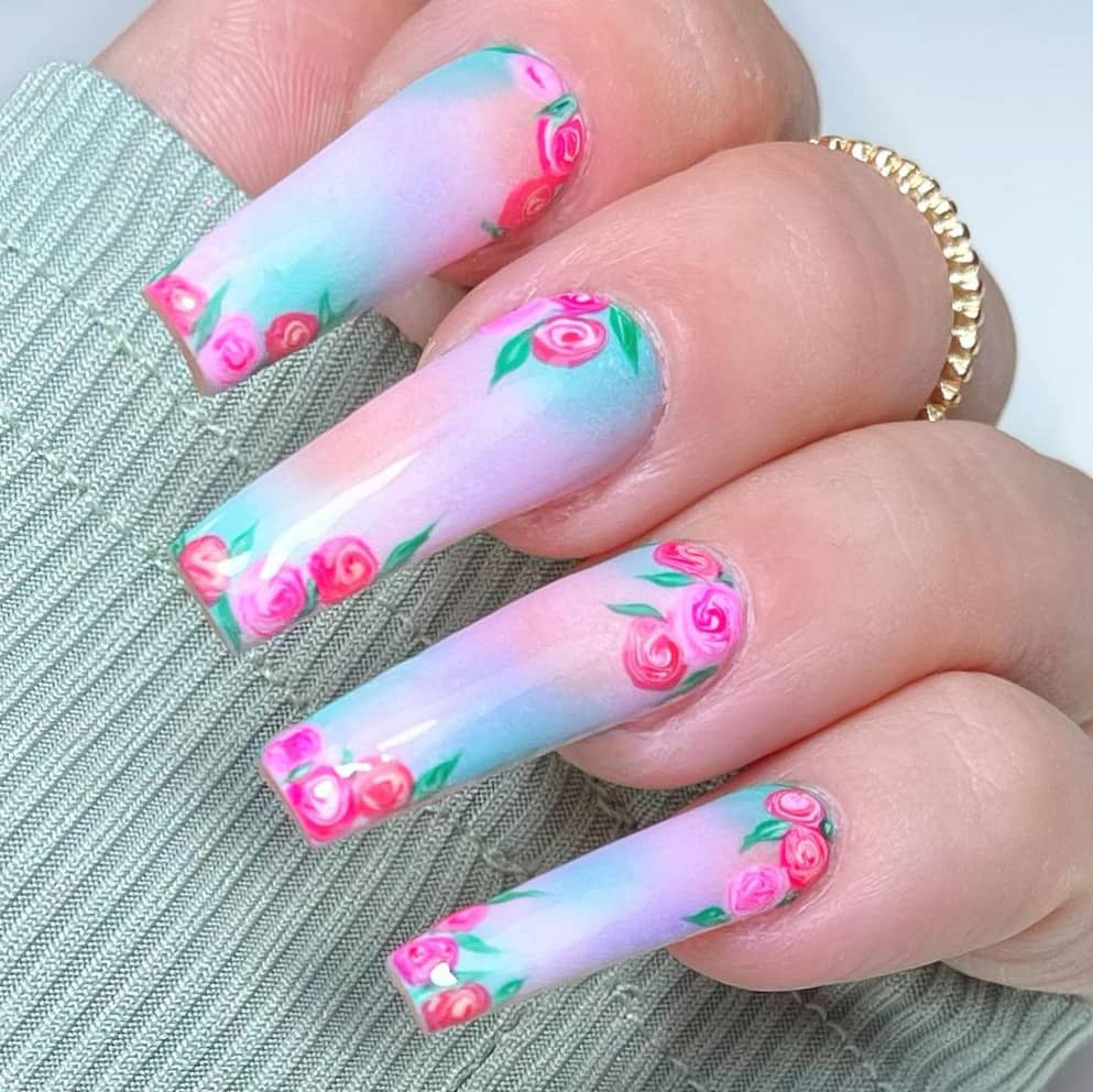 Gradient long rose nails