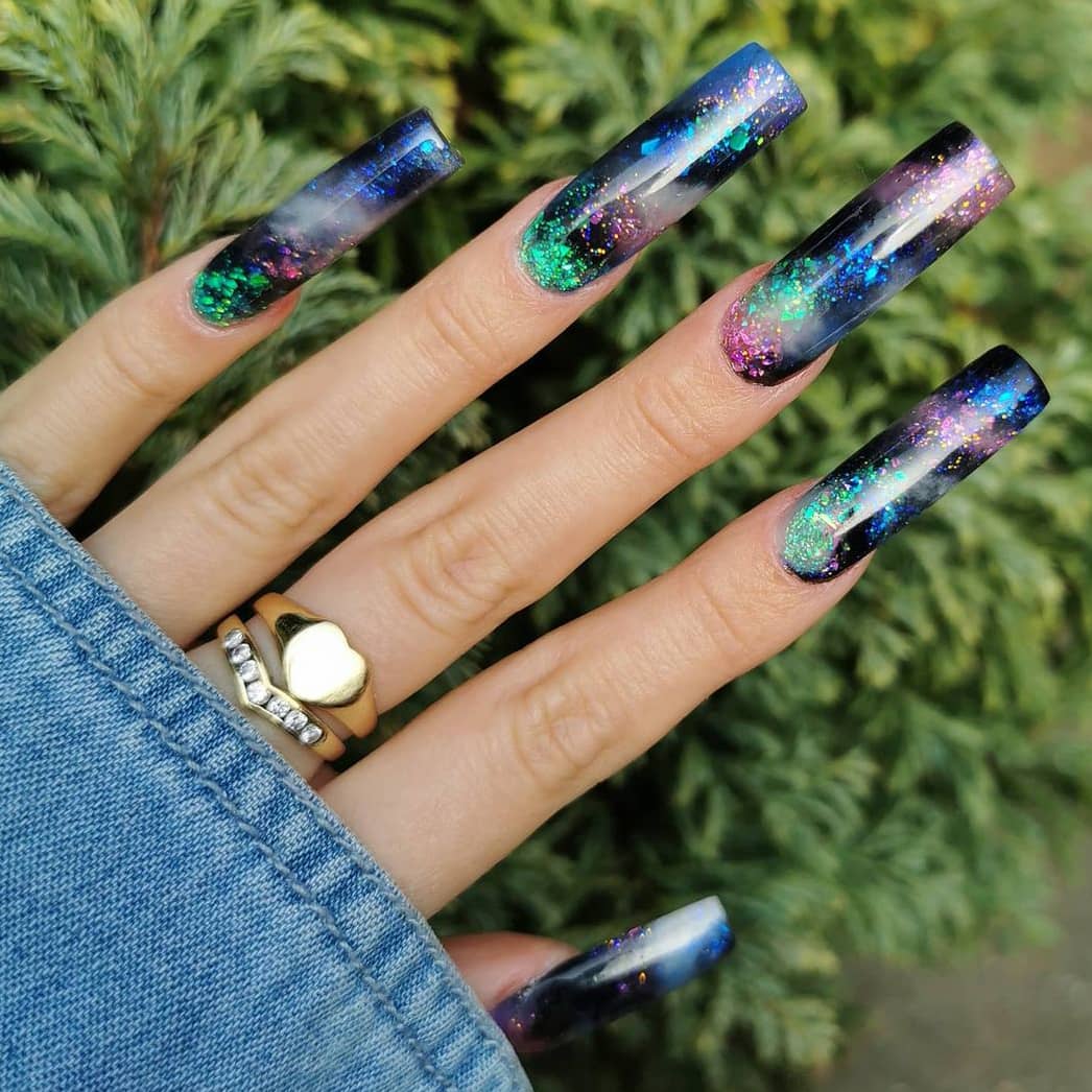 Long Acrylic Galaxy Nails