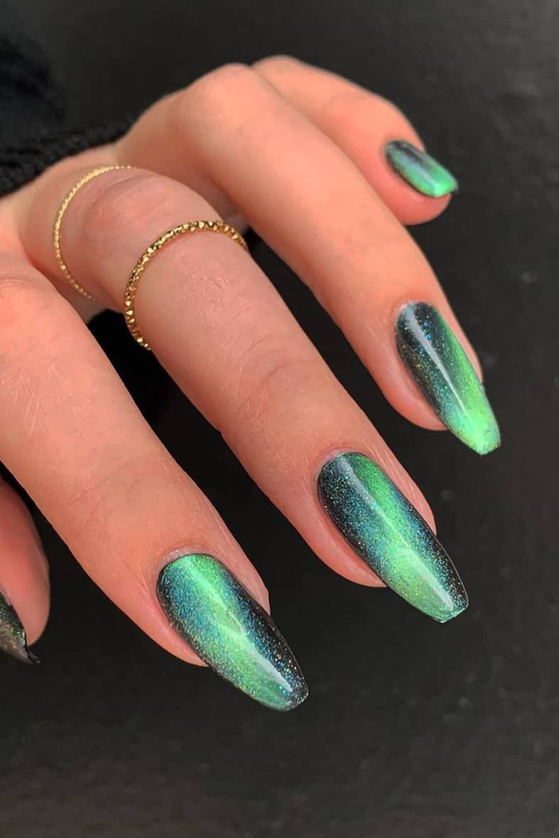 Green Galaxy Long Nails