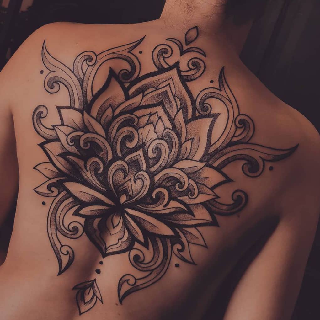 Lotus tattoo on back