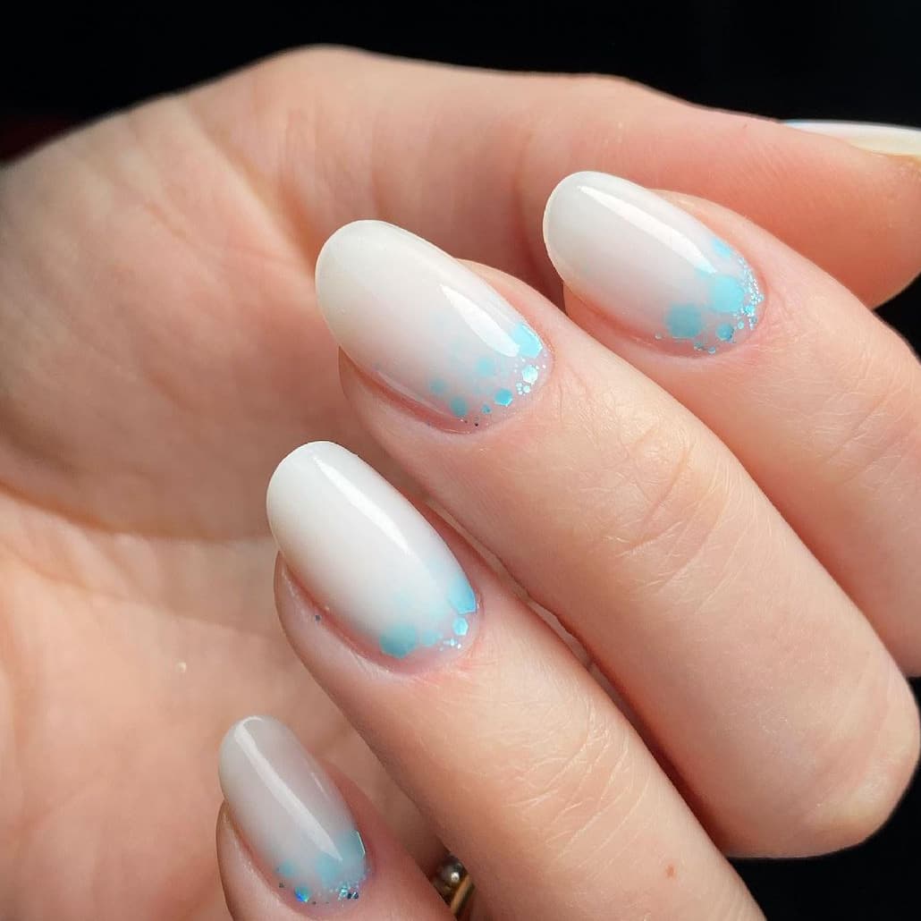 Milky white oval short nails