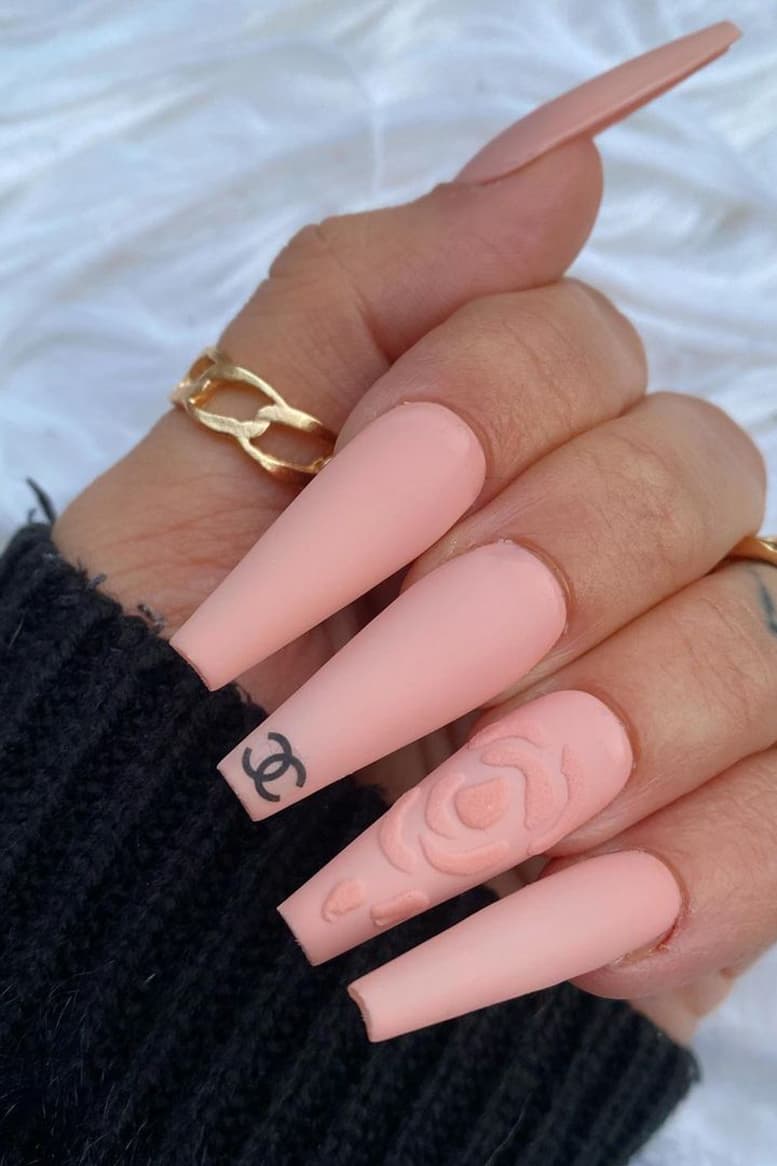 Pink long rose coffin nails