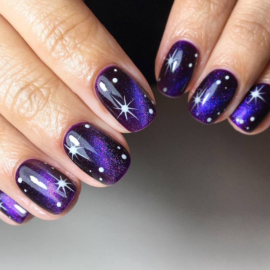 Purple Galaxy Short Nails