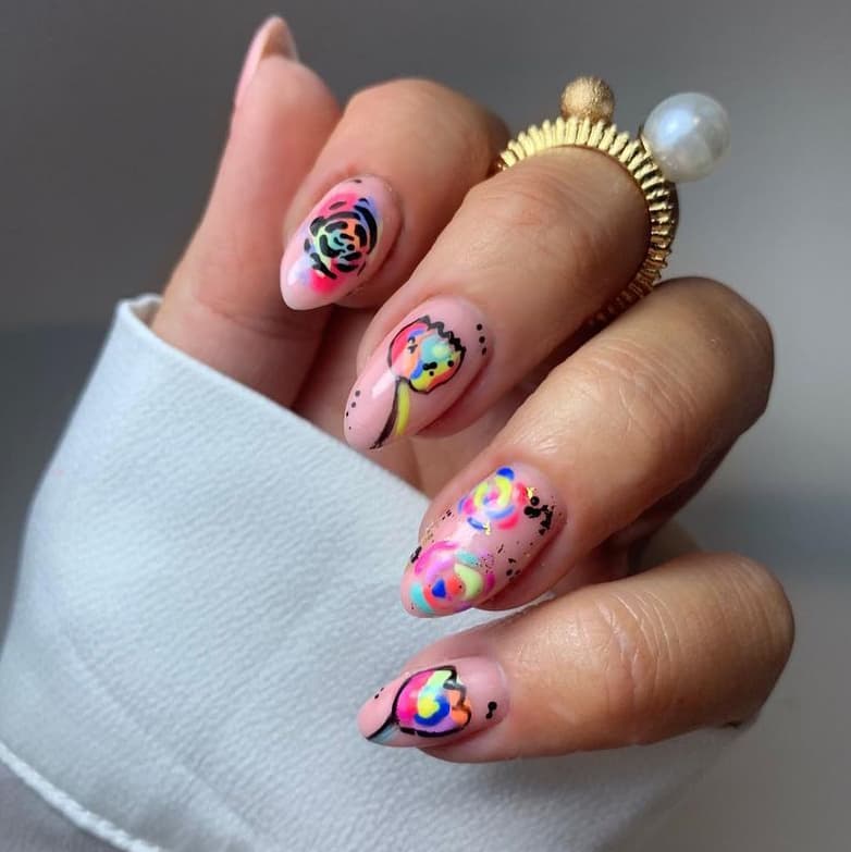 Rainbow rose nails