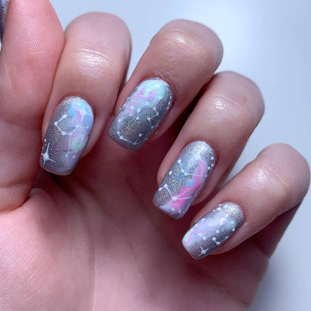 Silver Galaxy Nails