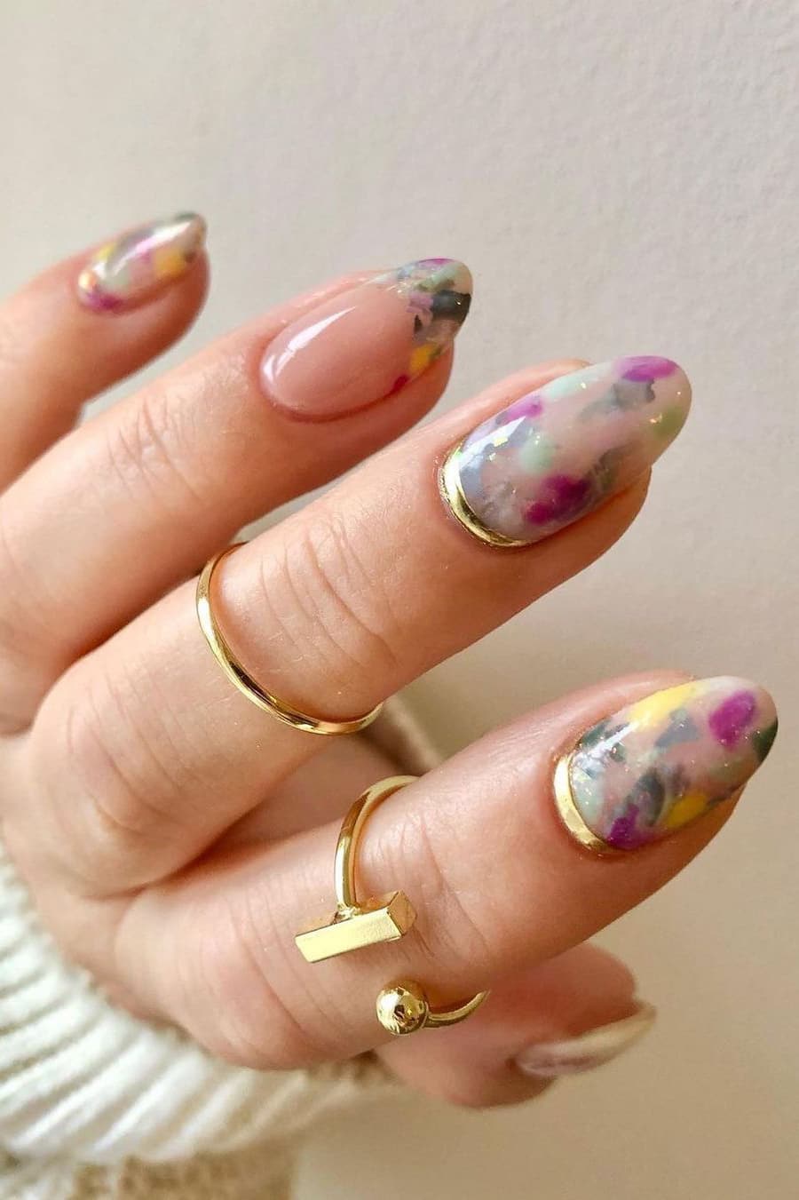 Unique rainbow oval nails