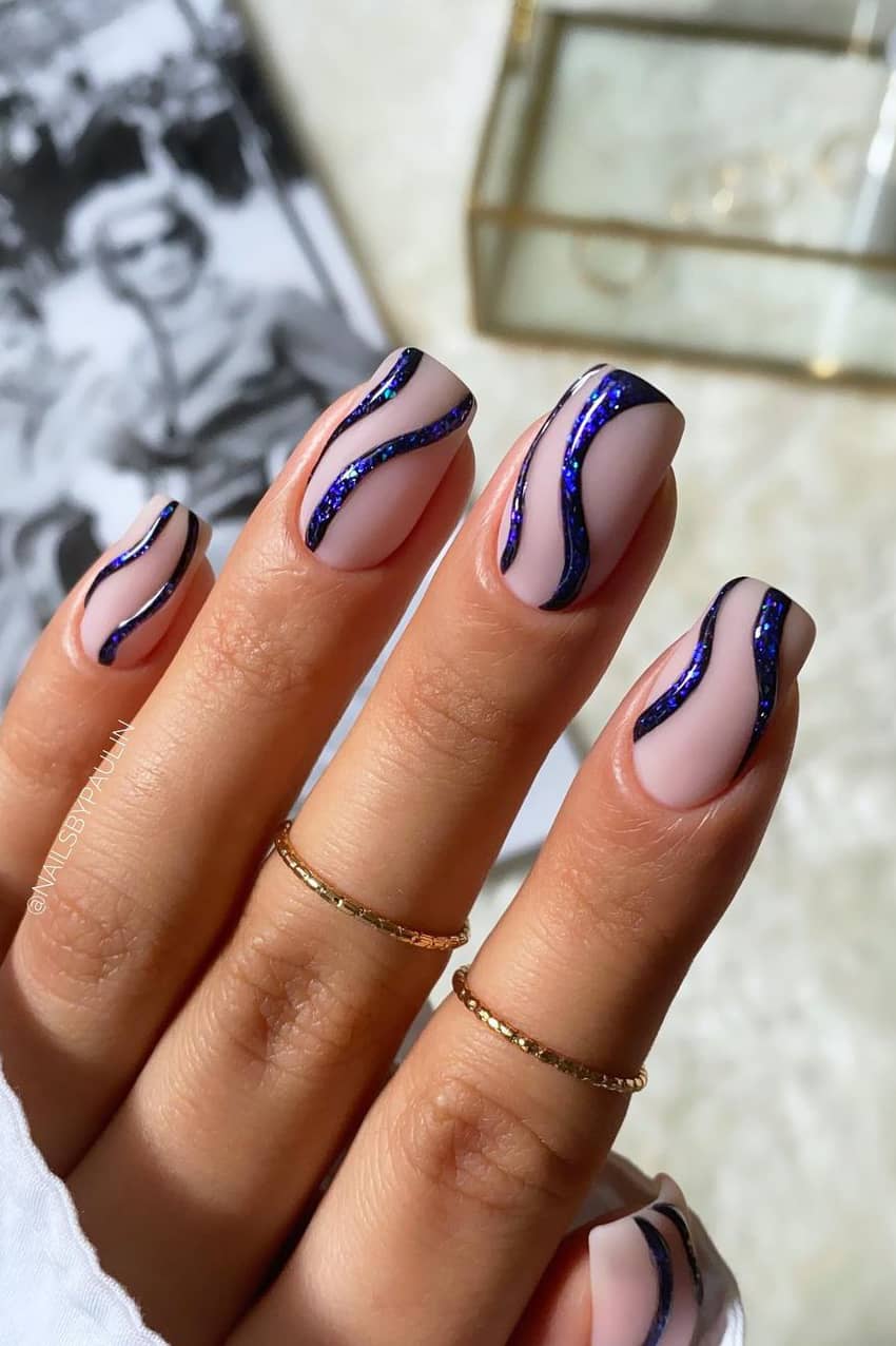 Wavy Galaxy Square Nails