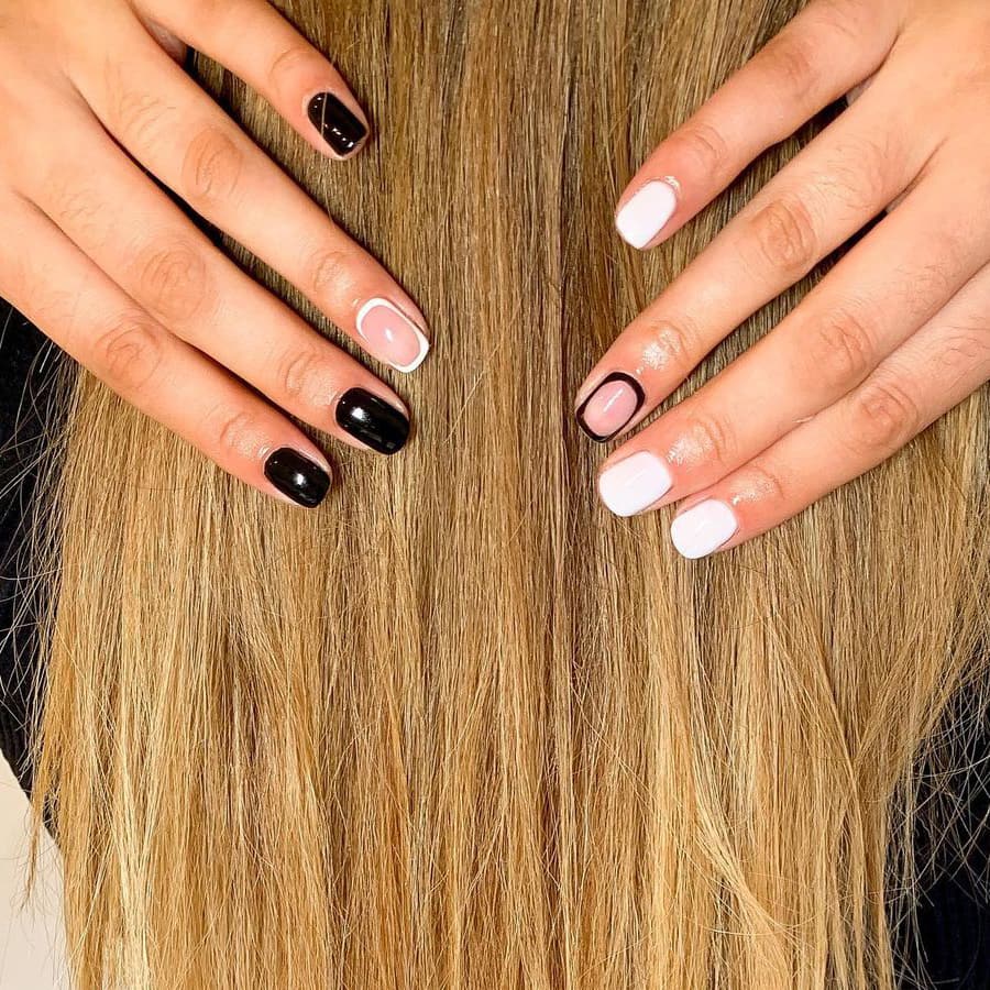 Black and white negative space nails