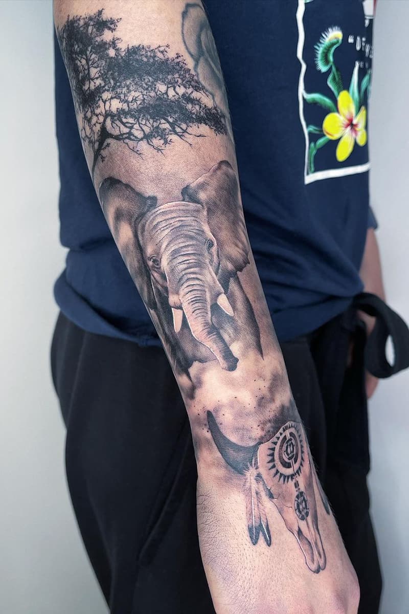 Elephant sleeve tattoo