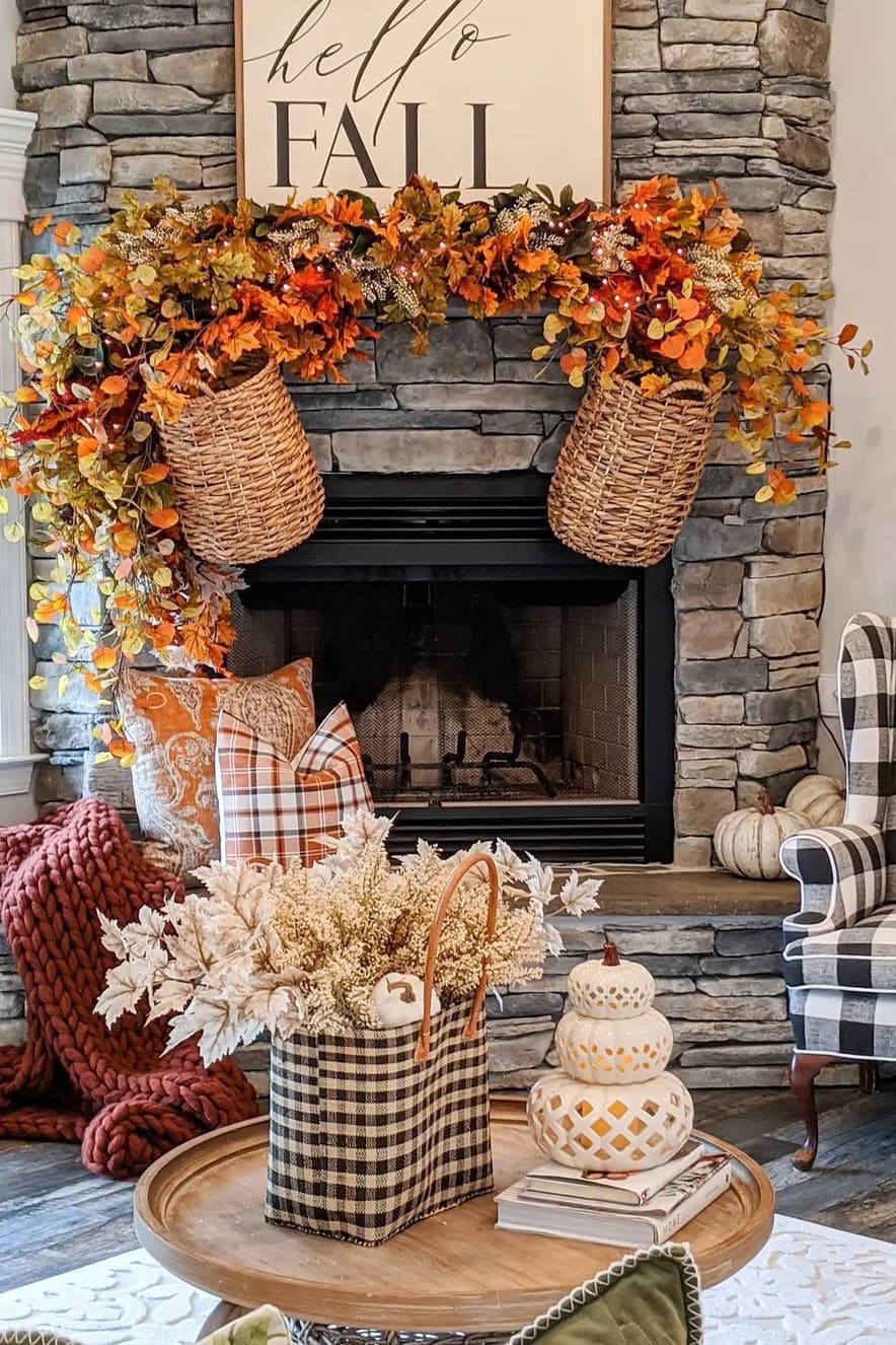 Fireplace fall decor