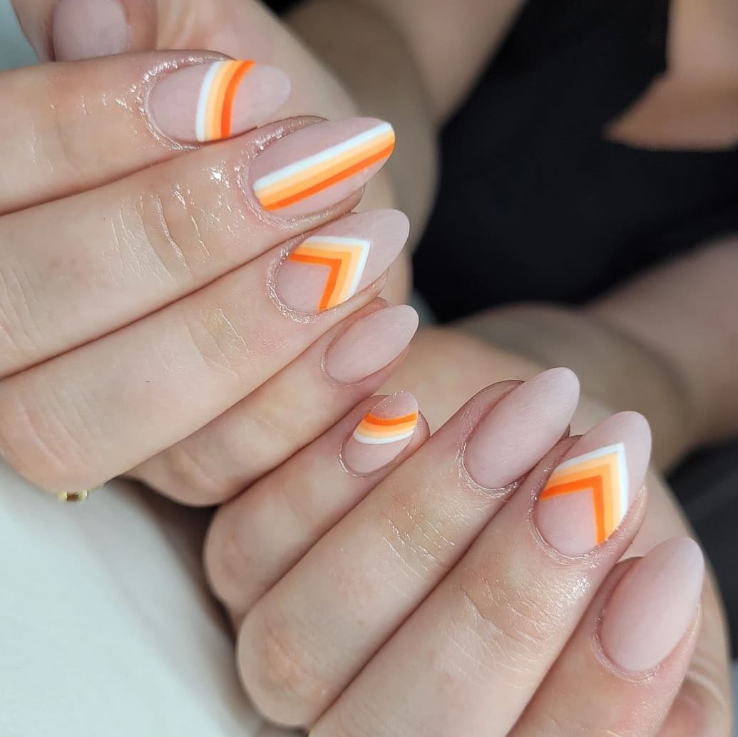 Geometric orange nails