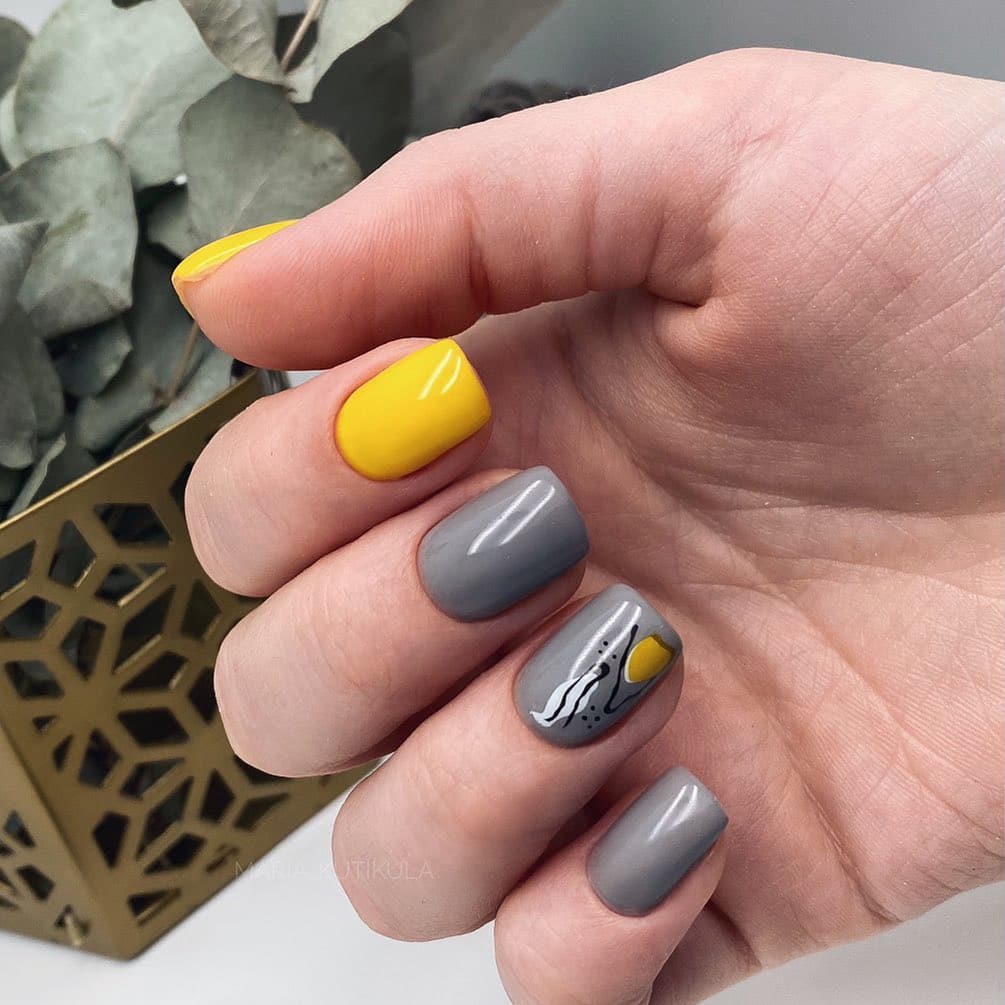 Gray and yellow nails