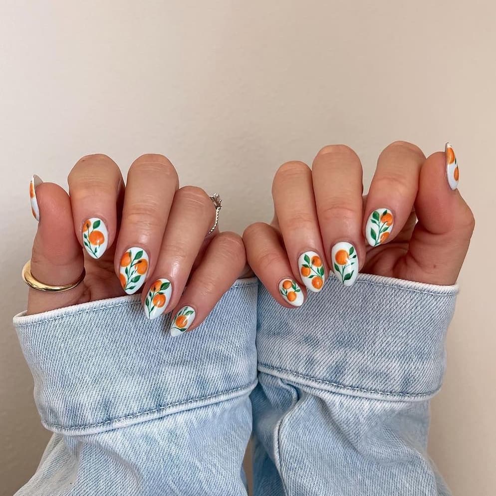 Hand-painted orange nails