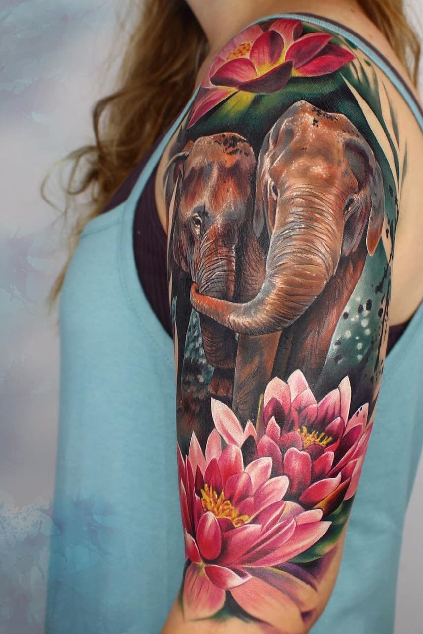 Lotus Elephant Tattoo