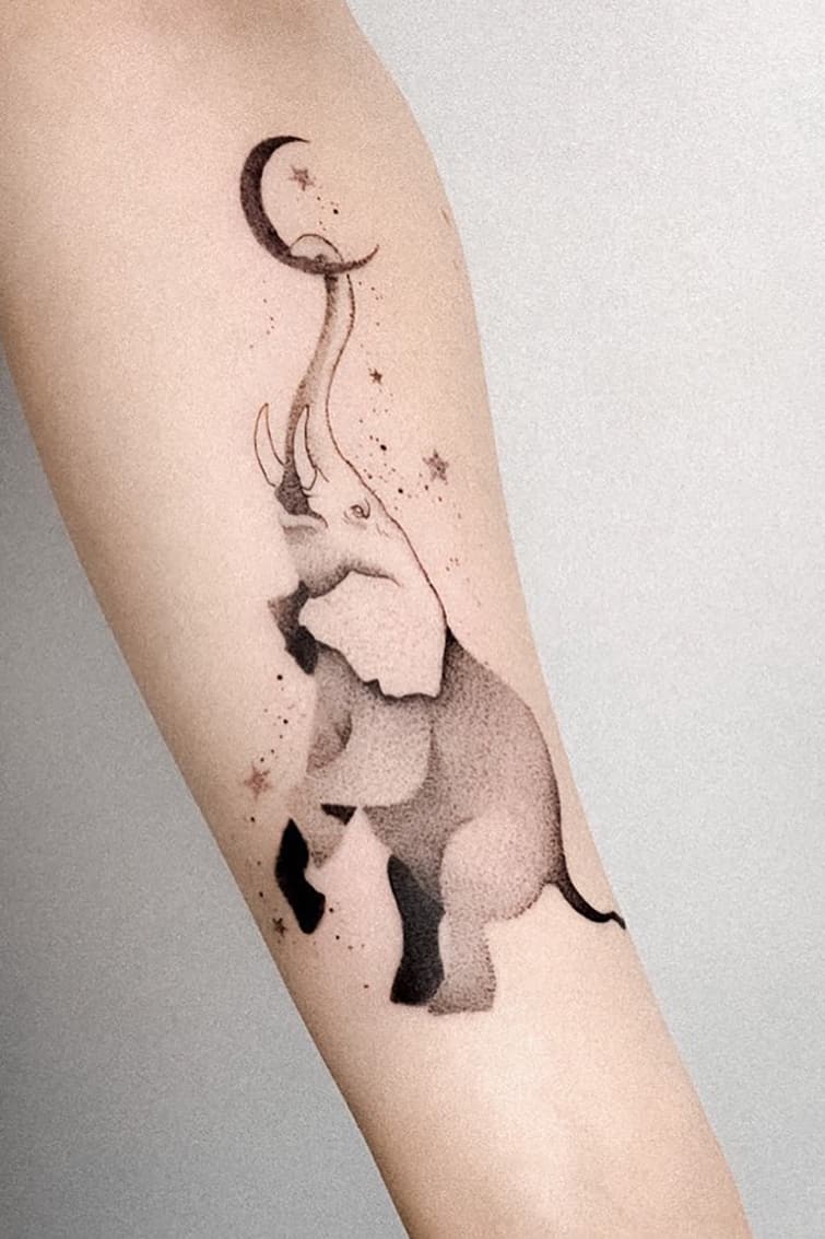 Moon Elephant Tattoo