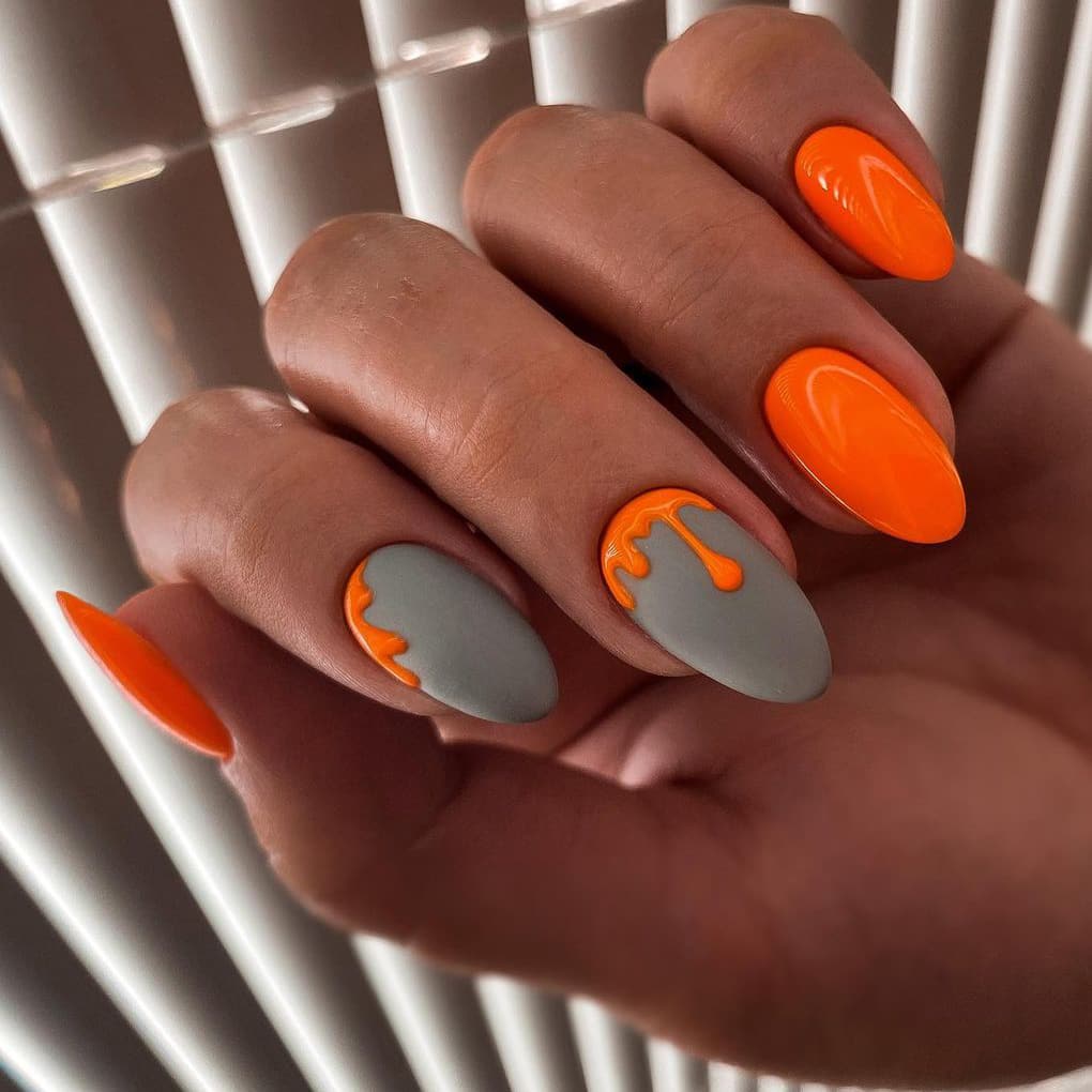 Orange and gray nails