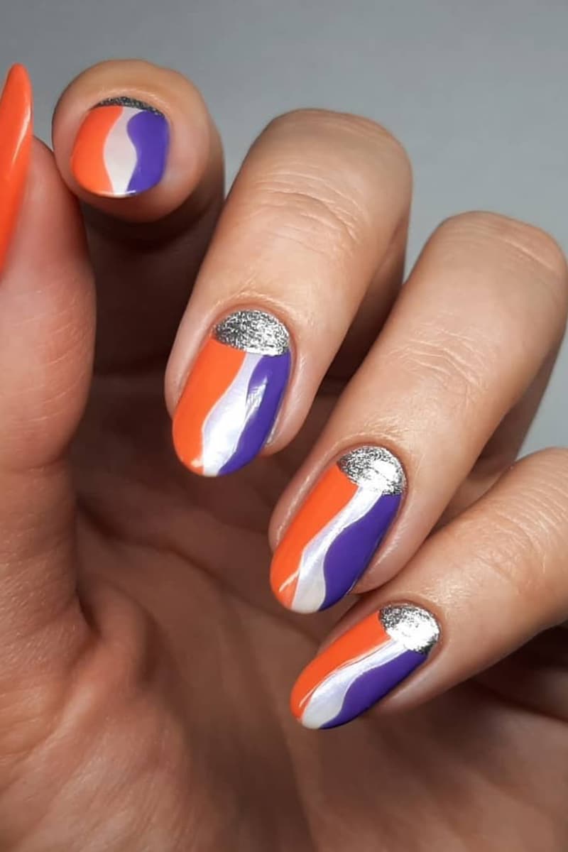 Orange and purple nails