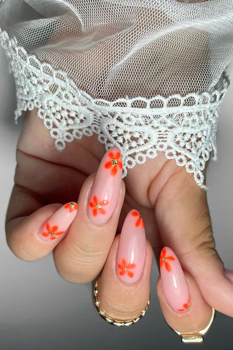 Orange flower nails
