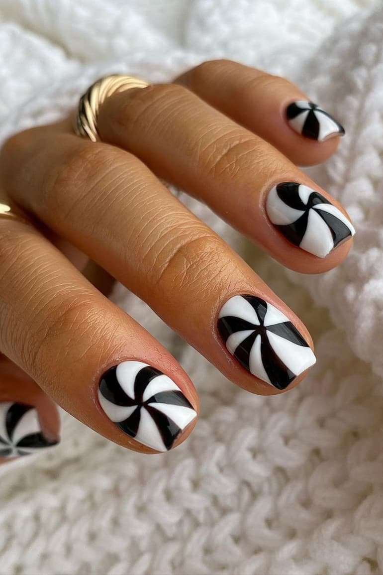 Short black and white nails