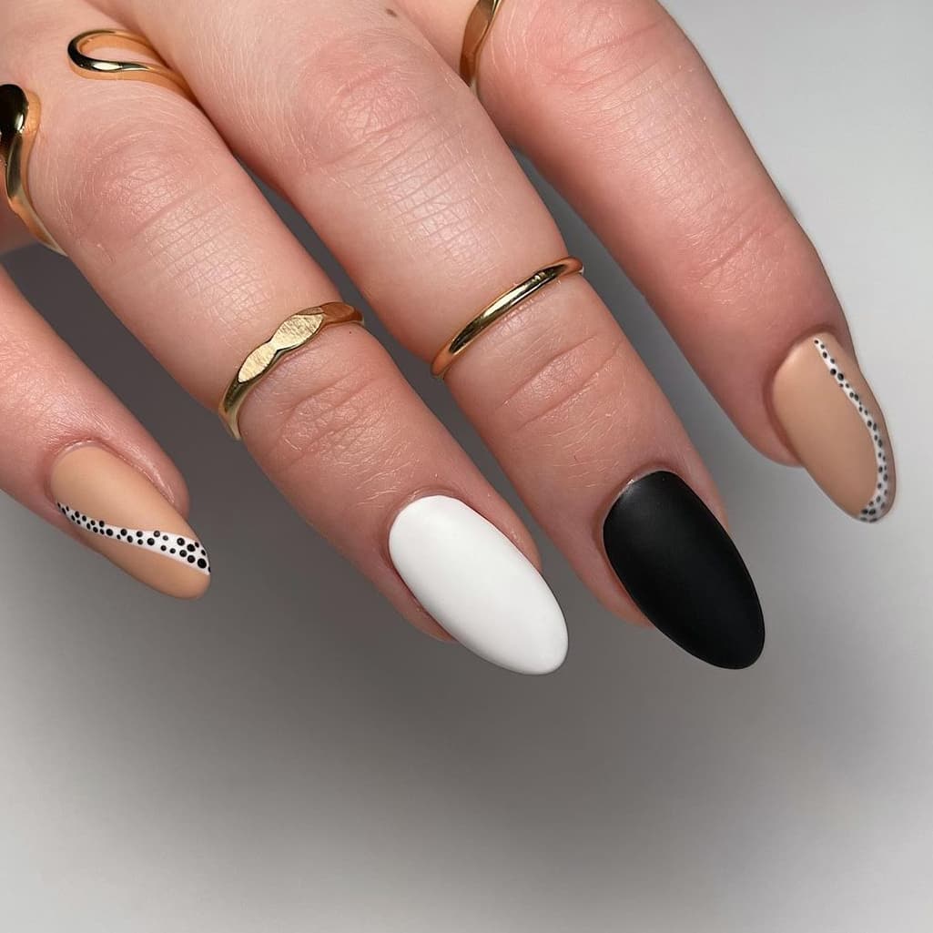 Soft black and white nails