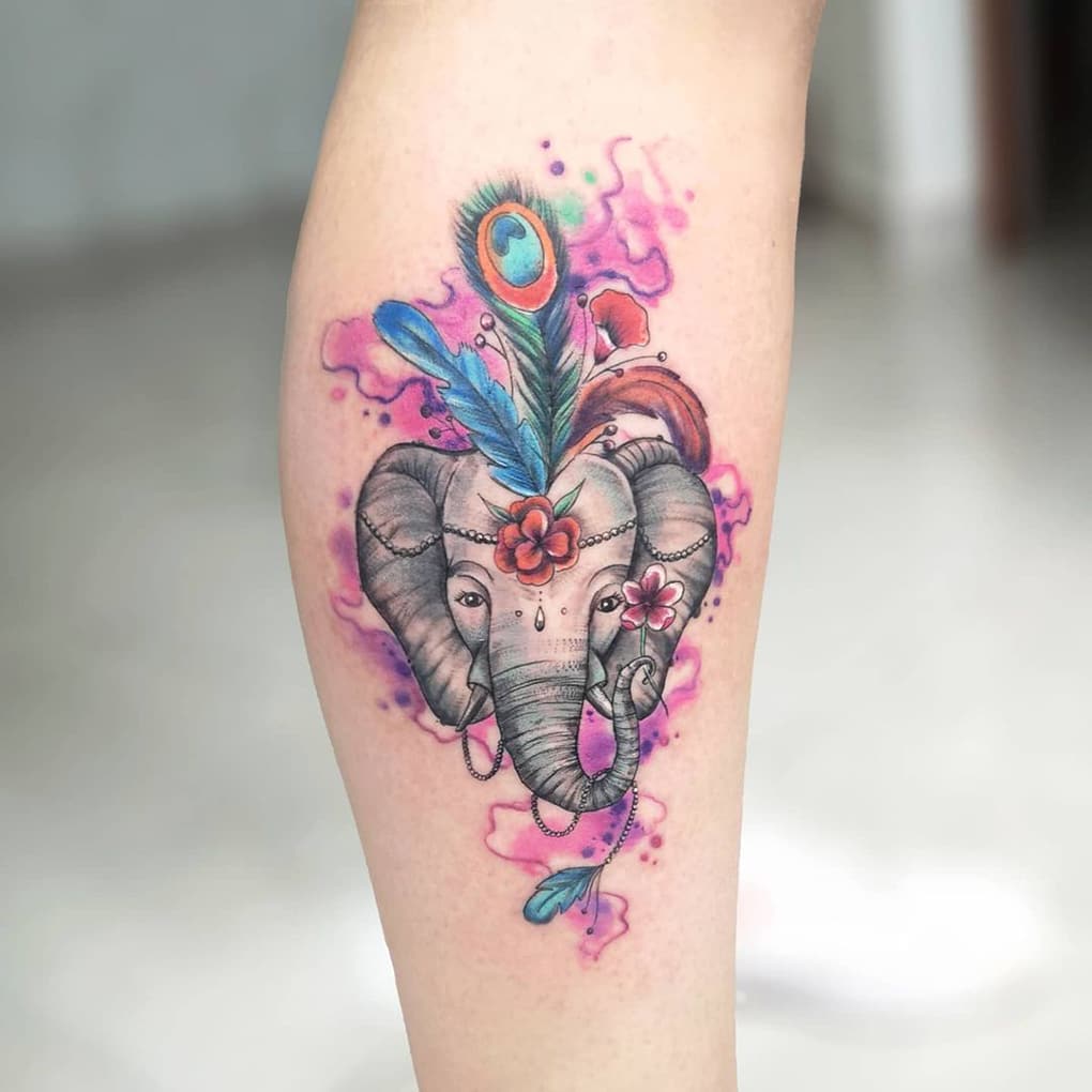 Watercolor Elephant Tattoo