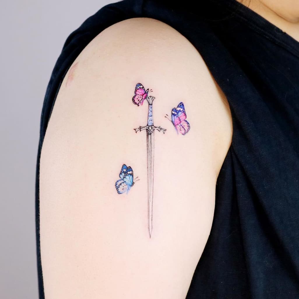Butterfly sword tattoo