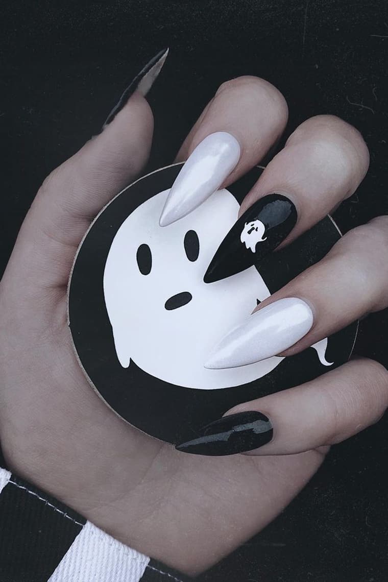 Cute ghostly long halloween nails