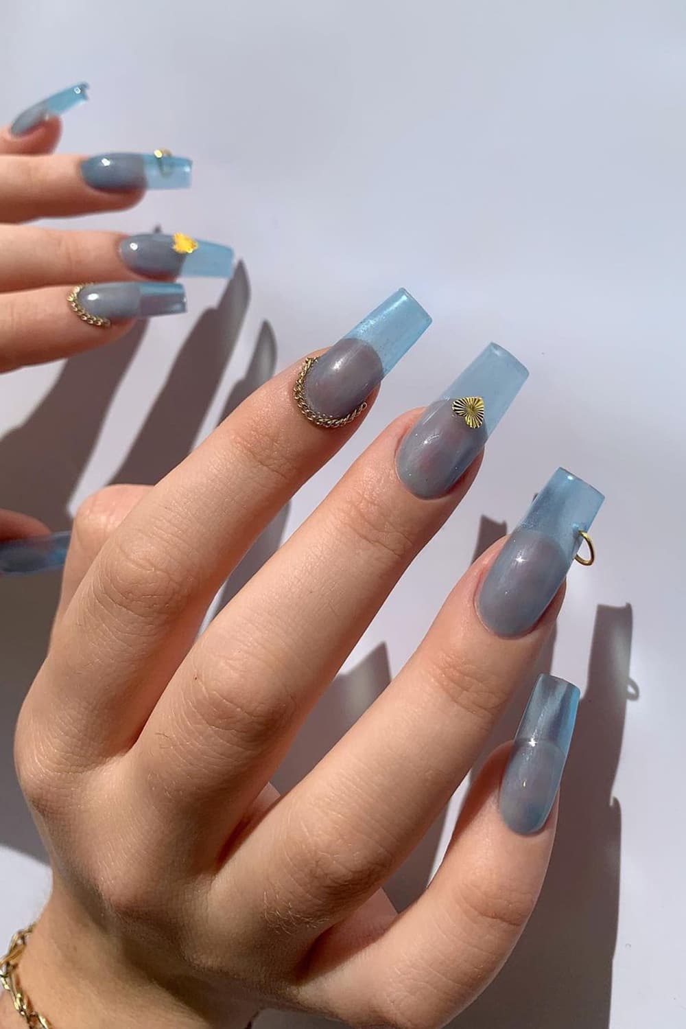 Gray-blue jelly nails