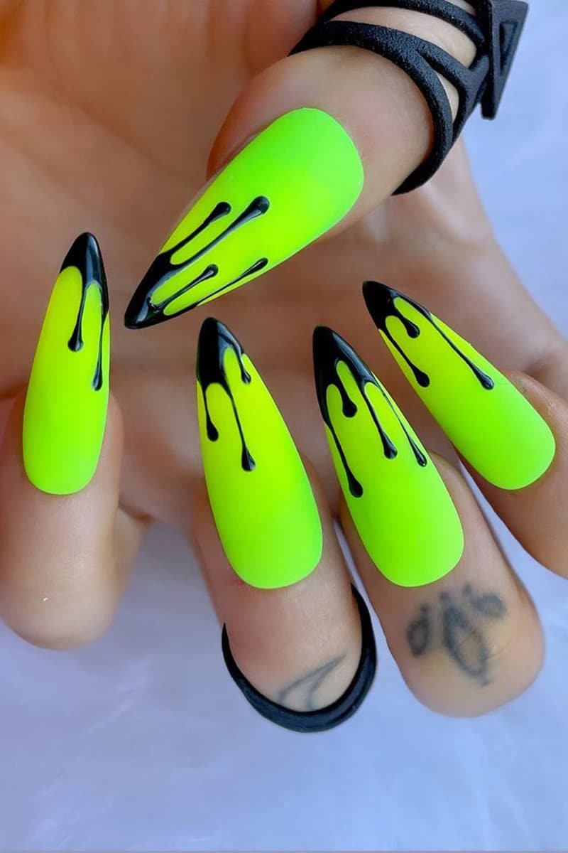 Green Poison Long Halloween Nails