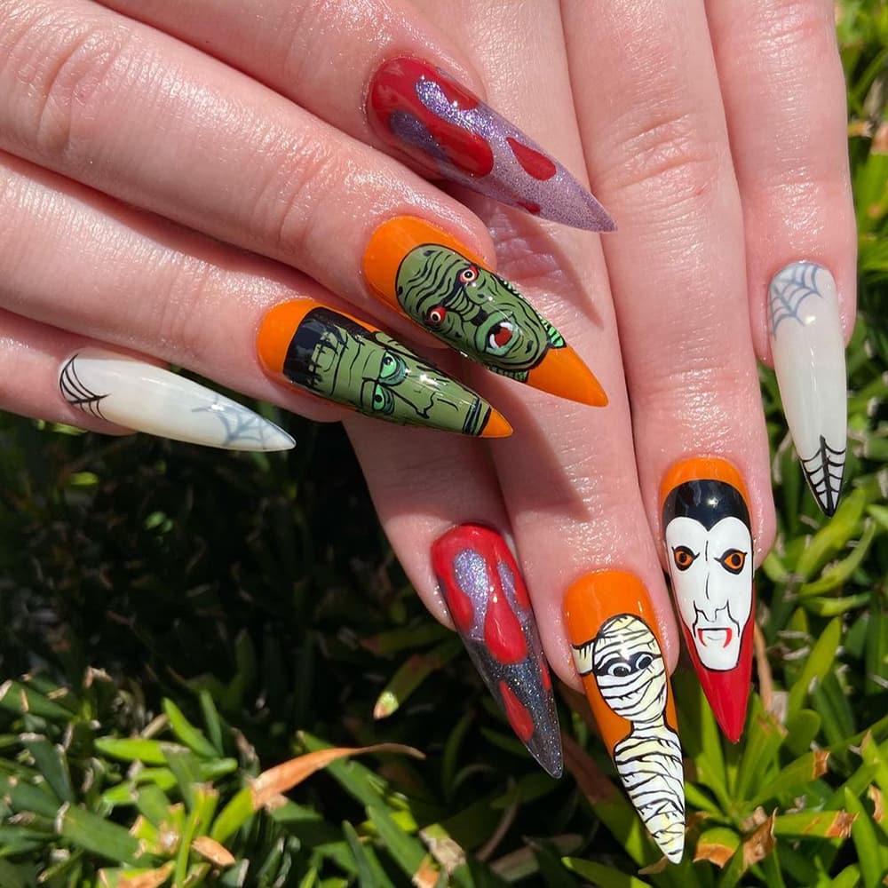 Mixed Halloween character long nails