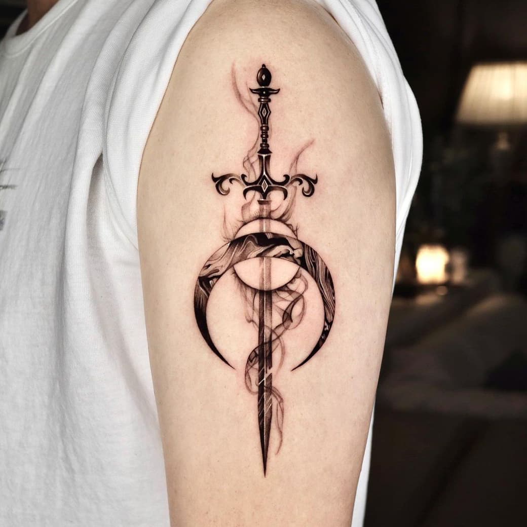 Moon sword tattoo