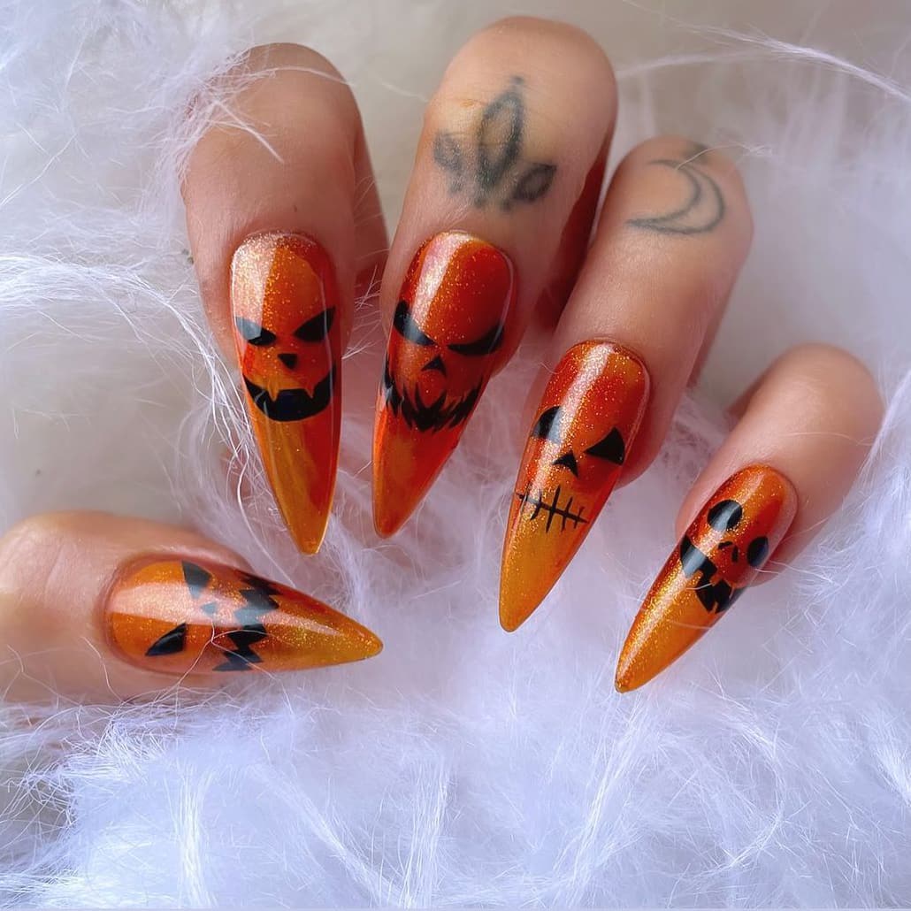 Pumpkin theme Halloween long orange nails